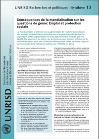 Conséquences de la mondialisation sur les questions de genre: Emploi et protection sociale (Synthèse de l'UNRISD sur les recherches et politiques)